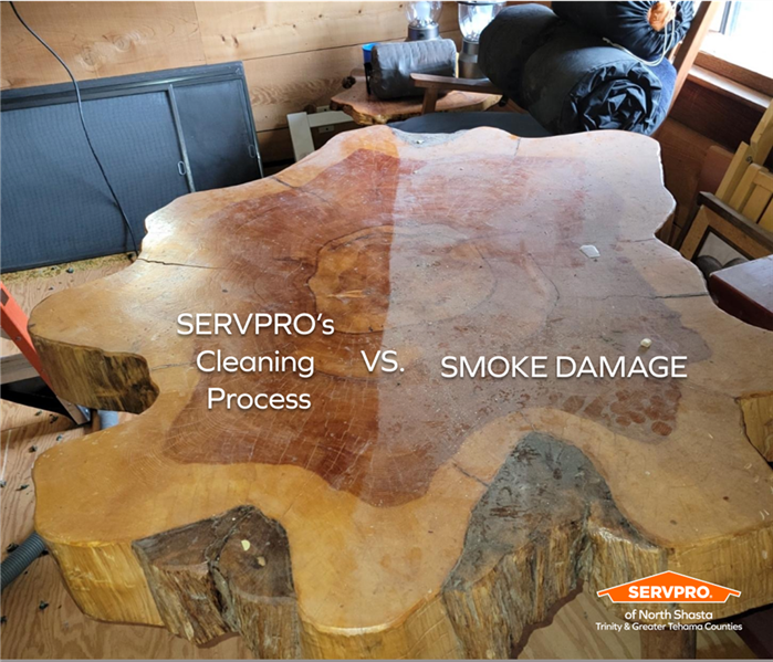 Image of smoke-damaged table restored and cleaned by SERVPRO of North Shasta. 