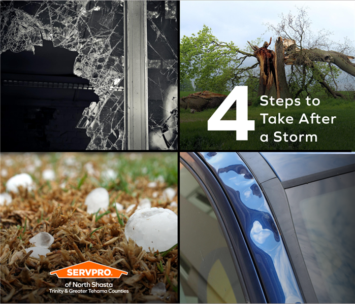 4 different images showing storm damage to personal property in Redding, California
