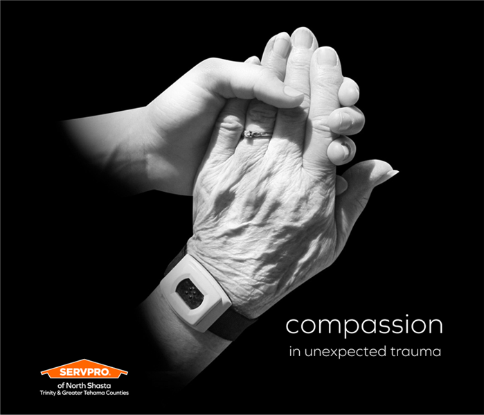 image of elderly hand being held by SERVPRO of North Shasta's technician