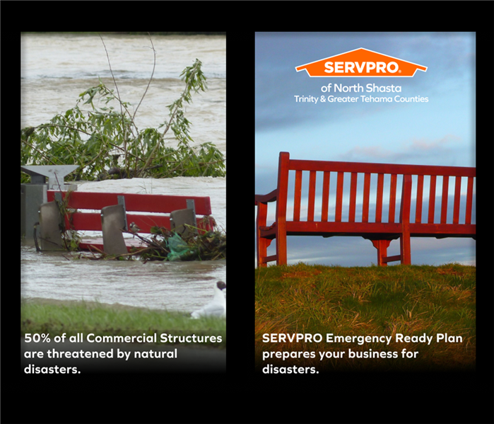image of flood waters covering bench in Shasta County, California